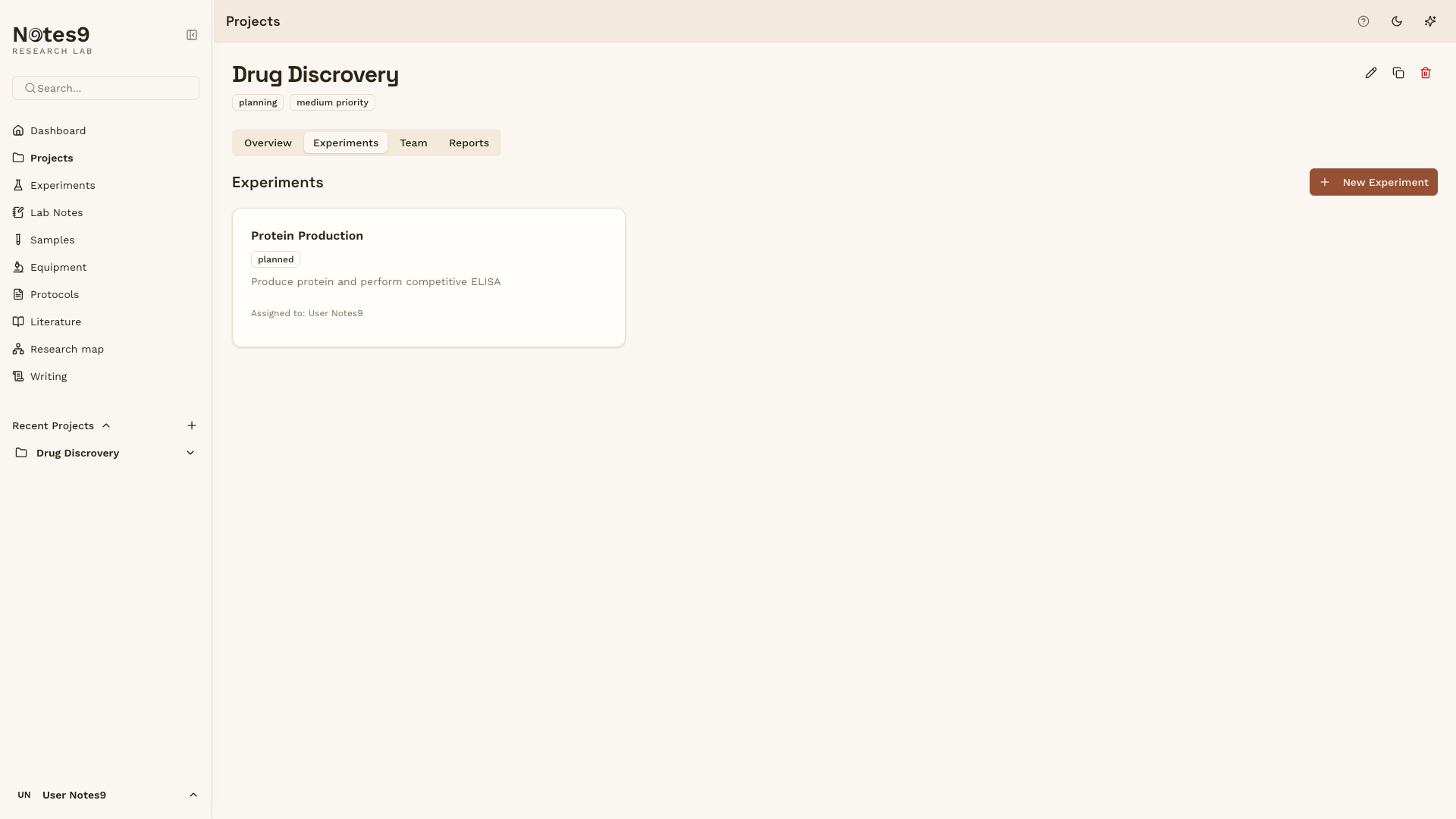 Notes9 project reporting